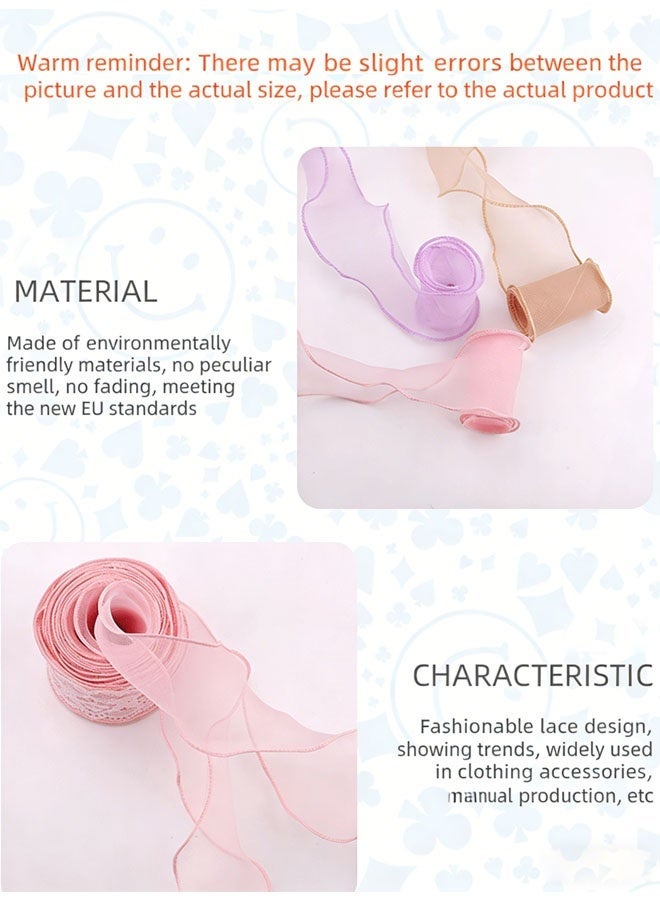 Ribbon,6 Rolls of Mesh Smooth Ribbon Fishtail Sheer Transparent Ribbons Rolls with Spool for Sewing,Making Crafts,Corsage Wedding ,Bouquets, Cake Decor, Flower Packaging,6 colors, 4cm x 10y per roll - Image 5