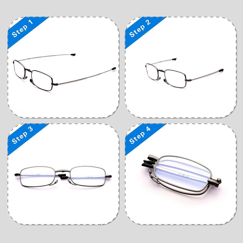 GOOSEN نظارات قراءة GOOSEN للرجال والنساء، مزودة بجيوب وحقائب، علبة صلبة مدمجة، نظارات قابلة للطي، مع حماية من الضوء الأزرق ومفصلات إسفنجية - Image 2