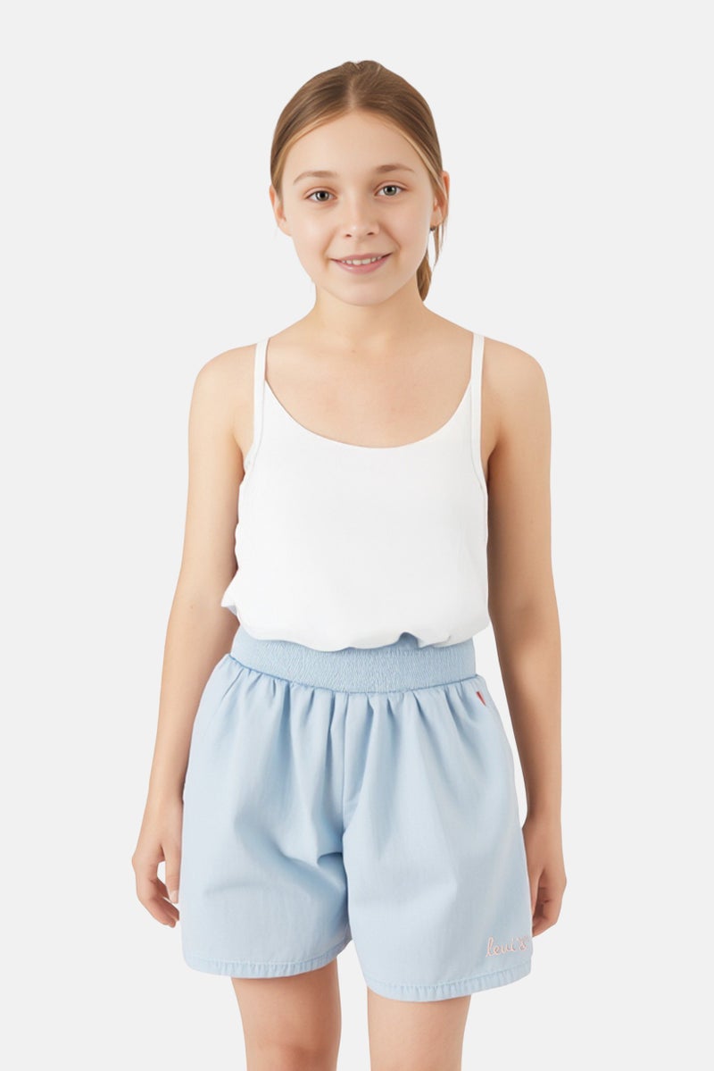 Levi's Kids Girl Embroidered Logo Basic Shorts, Light Blue - Image 1