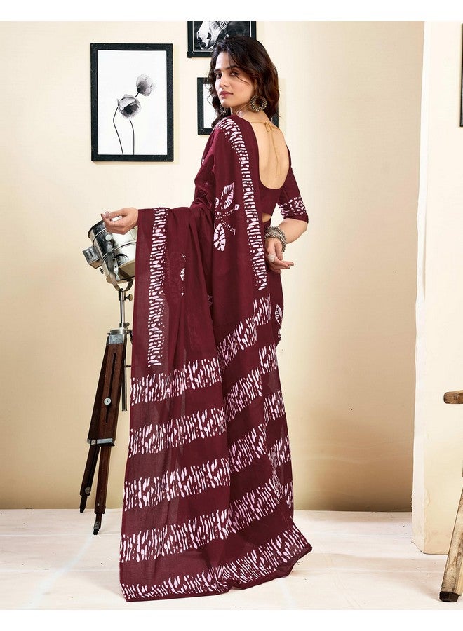SIRIL Women's Pure Cotton Printed Ready To Wear Pocket Saree With Unstitched Blouse Piece (39RS142_Maroon) - Image 4