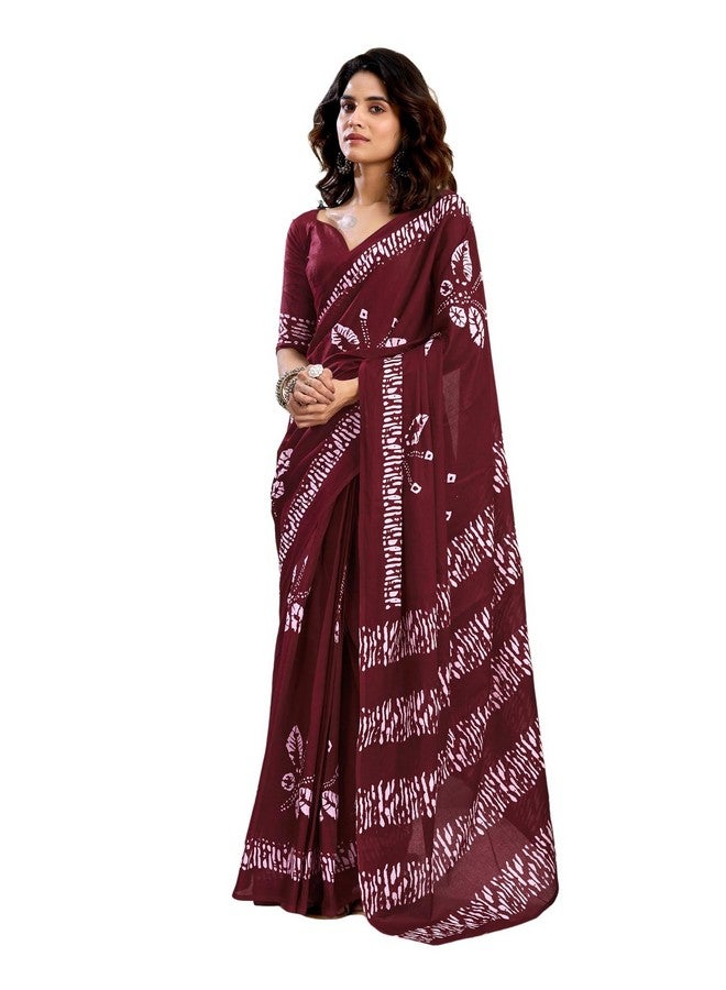 SIRIL Women's Pure Cotton Printed Ready To Wear Pocket Saree With Unstitched Blouse Piece (39RS142_Maroon) - Image 1