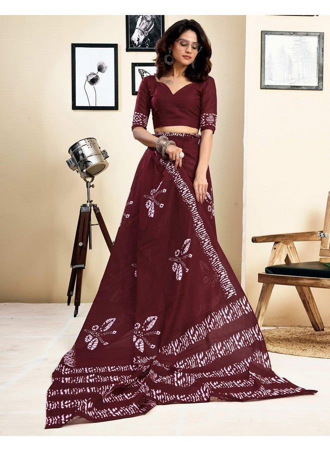 SIRIL Women's Pure Cotton Printed Ready To Wear Pocket Saree With Unstitched Blouse Piece (39RS142_Maroon) - Image 5