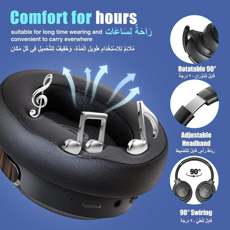 BERIBES Wireless Headphones Over Ear, 65H Playtime and 6 EQ Music Modes Bluetooth Headphones with Microphone, HiFi Stereo Foldable Lightweight Headset, Deep Bass for Home Office Cellphone PC Ect. - Image 4