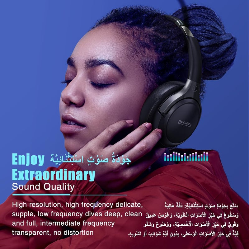 BERIBES Wireless Headphones Over Ear, 65H Playtime and 6 EQ Music Modes Bluetooth Headphones with Microphone, HiFi Stereo Foldable Lightweight Headset, Deep Bass for Home Office Cellphone PC Ect. - Image 5