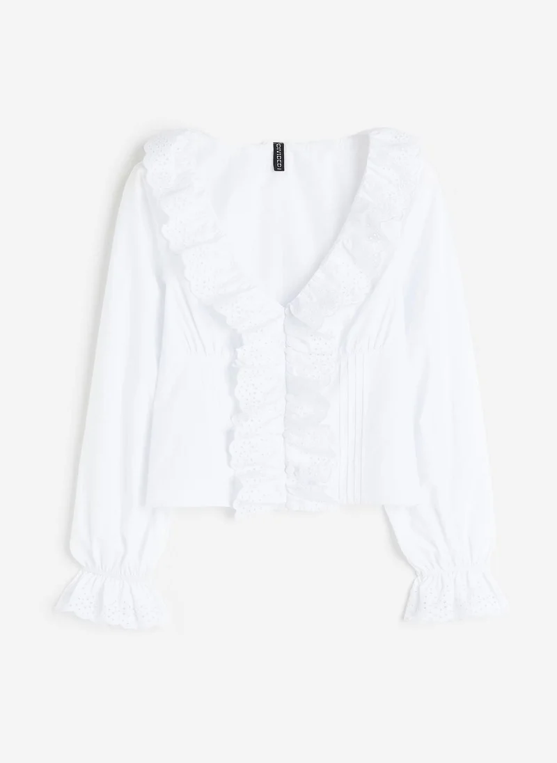 H&M Frill Trimmed Poplin Blouse