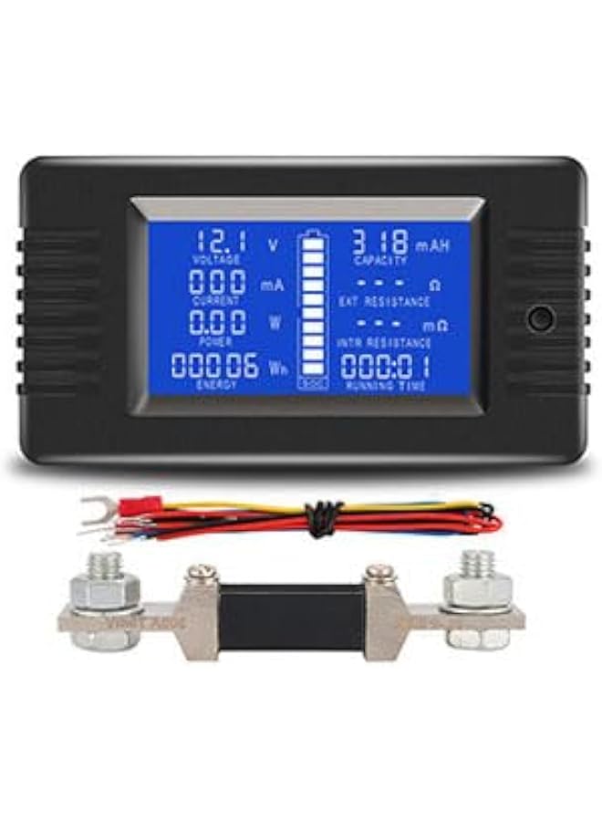 promass 9 in 1 Battery Monitor Meter, 0-200V, 0-300A LCD Display Digital Current Voltage Multimeter Ammeter Voltmeter, Portable Car RV Solar Power Meter Multimeter with Shunt - Image 1