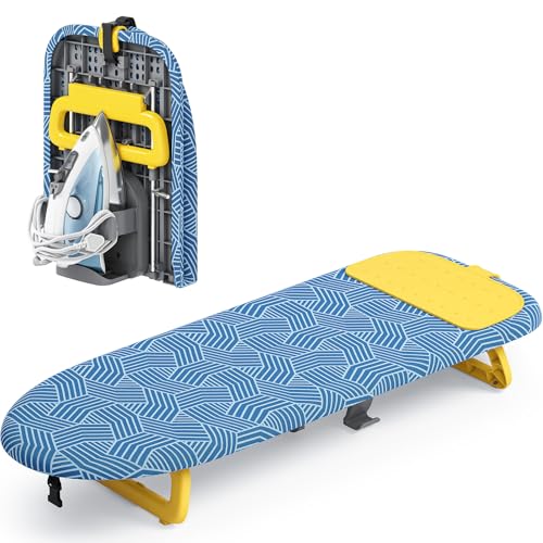 KINGBOARD Tabletop Ironing Board Small Ironing Board with Iron Holder Foldable Mini Iron Board Easy Storage for Travel Dorm 12x32 Blue - Image 1