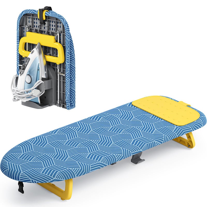 KINGBOARD Tabletop Ironing Board Small Ironing Board with Iron Holder Foldable Mini Iron Board Easy Storage for Travel Dorm 12x32 Blue - Image 2