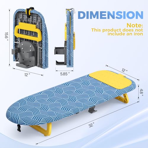 KINGBOARD Tabletop Ironing Board Small Ironing Board with Iron Holder Foldable Mini Iron Board Easy Storage for Travel Dorm 12x32 Blue - Image 3