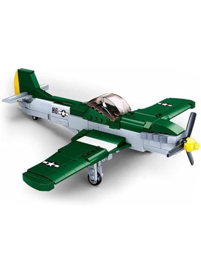 P51D Fighter Military Army Airplane Building Bricks Set with 1 Figure, 323 Pieces Air-Force Build Blocks Toy, Gift for Kid and Adult. - Image 1