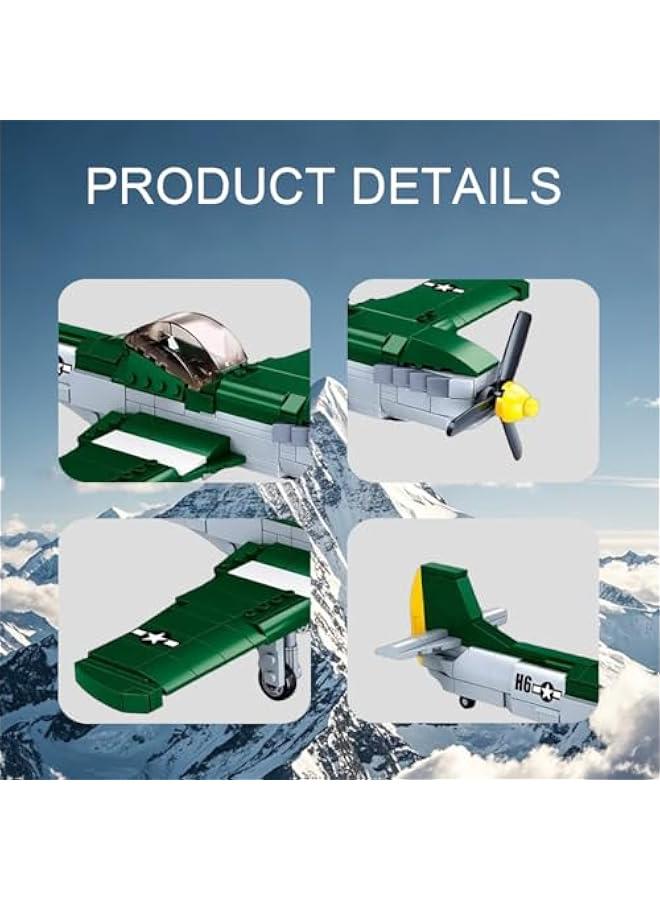 P51D Fighter Military Army Airplane Building Bricks Set with 1 Figure, 323 Pieces Air-Force Build Blocks Toy, Gift for Kid and Adult. - Image 3