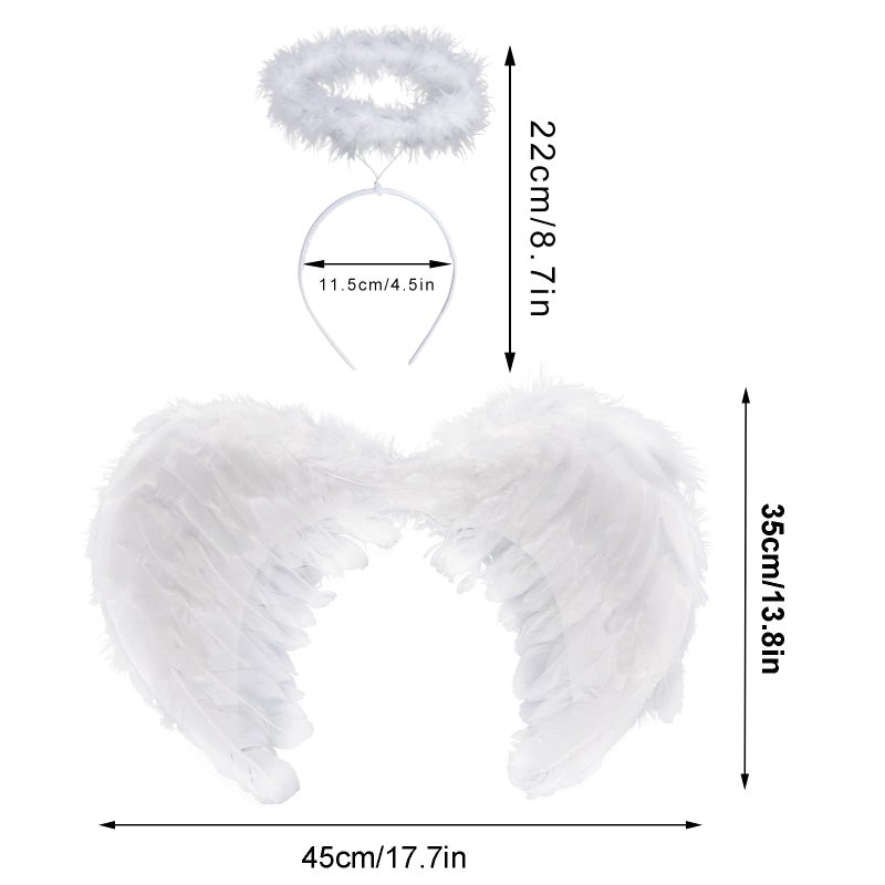 SUMERSHA Angel Wings White Feather Wings and Halo Headband for Cosplay Party Costume Halloween Dress Up Props Christmas Decoration - Image 2