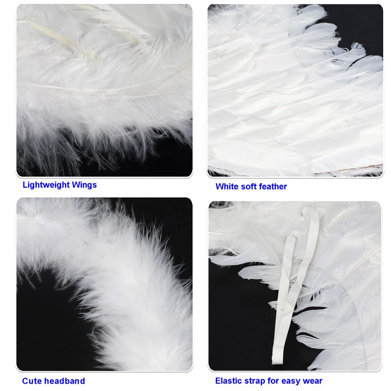 SUMERSHA Angel Wings White Feather Wings and Halo Headband for Cosplay Party Costume Halloween Dress Up Props Christmas Decoration - Image 3