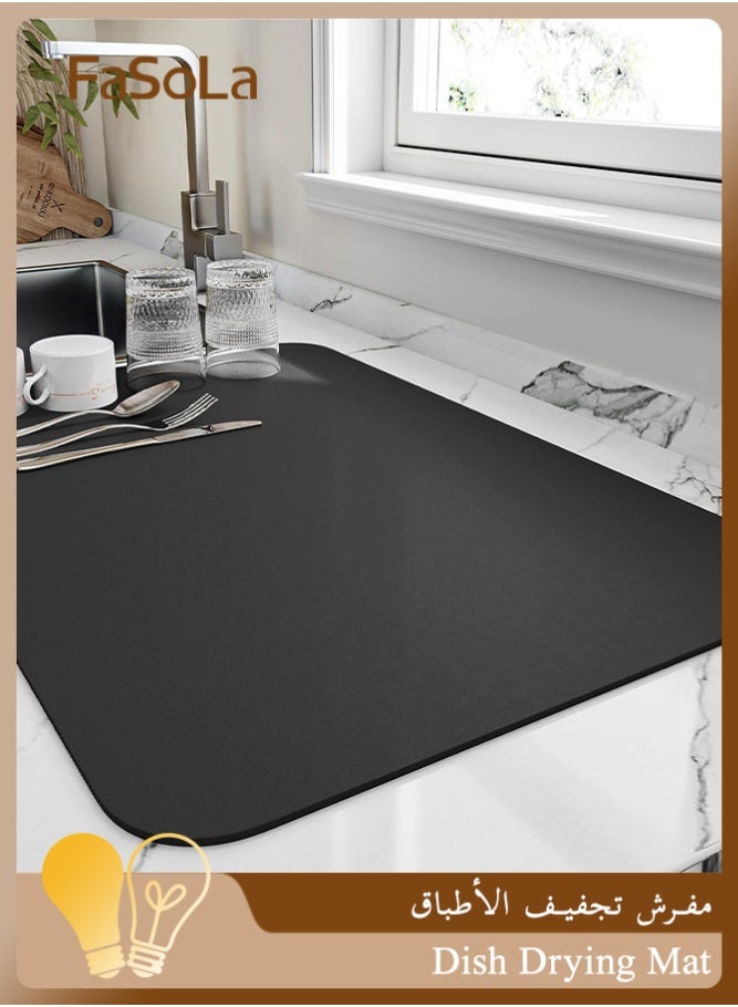 Fasola Dish Drying Mat, 1 Pack 40x60cm Coffee Mat, Soft Diatomite Absorbent Pad, DIY Cuttable Fast Drying Countertop Mat for Kitchen Counter, Heat Resistant Drainer Mat Under Coffee Machine or Pet Feeding (Black) - Image 1