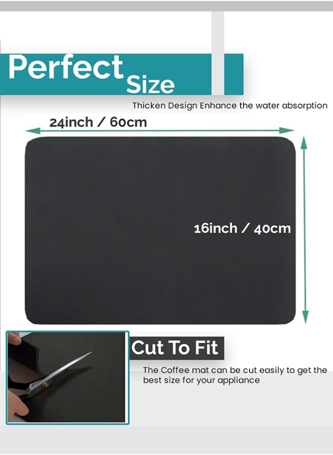 Fasola Dish Drying Mat, 1 Pack 40x60cm Coffee Mat, Soft Diatomite Absorbent Pad, DIY Cuttable Fast Drying Countertop Mat for Kitchen Counter, Heat Resistant Drainer Mat Under Coffee Machine or Pet Feeding (Black) - Image 2