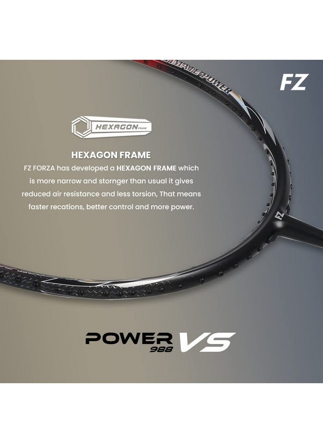 Forza Power 988 Vs, Badminton Racquet, Power And Precision Control, Strung, Graphite And Carbon Nanotubes, Head Heavy, Advanced Level, Ideal For Attacking And Professional Players,Tension-28 Lbs.
