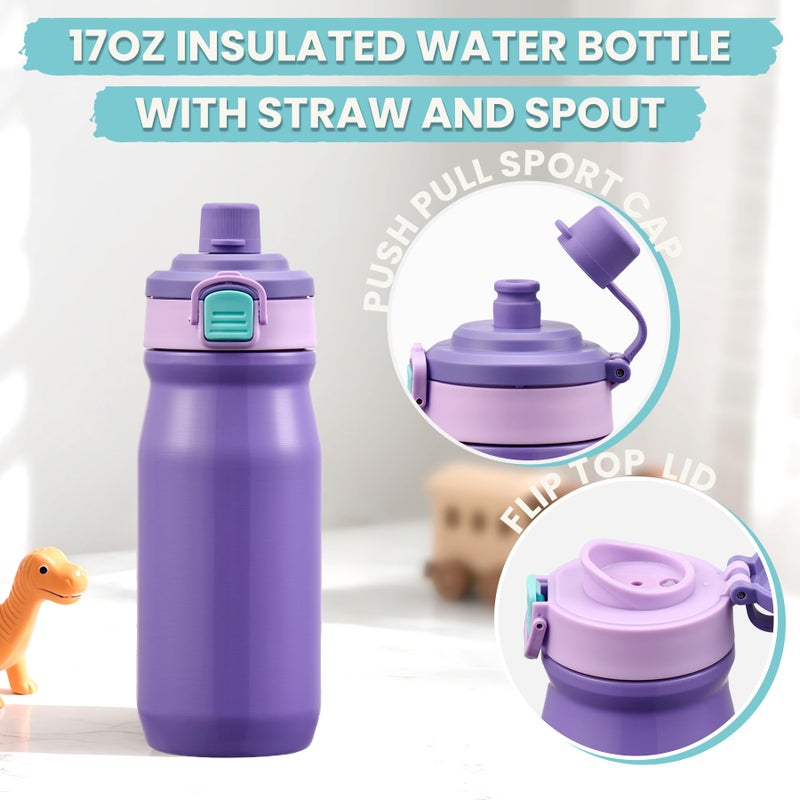 PIQUEBAR Kids Lunch Bento Box with 8oz Thermo Ice Pack Food Container with Insulated Lunch Bag, Insulated Water Bottle with Straw for Girls Boys, (A-Purple) - Image 5