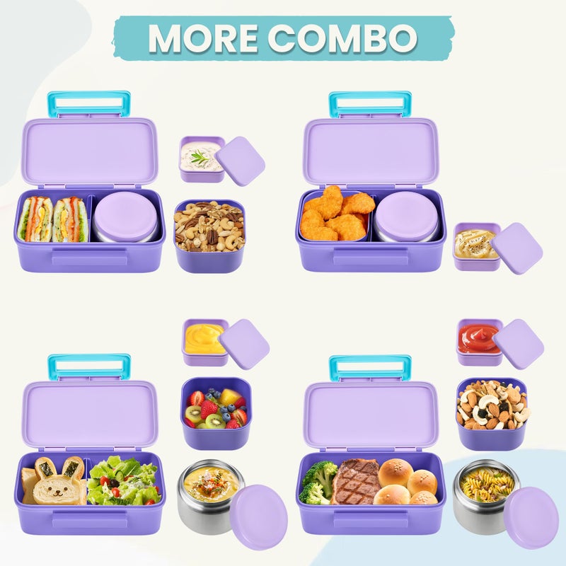 PIQUEBAR Kids Lunch Bento Box with 8oz Thermo Ice Pack Food Container with Insulated Lunch Bag, Insulated Water Bottle with Straw for Girls Boys, (A-Purple) - Image 3