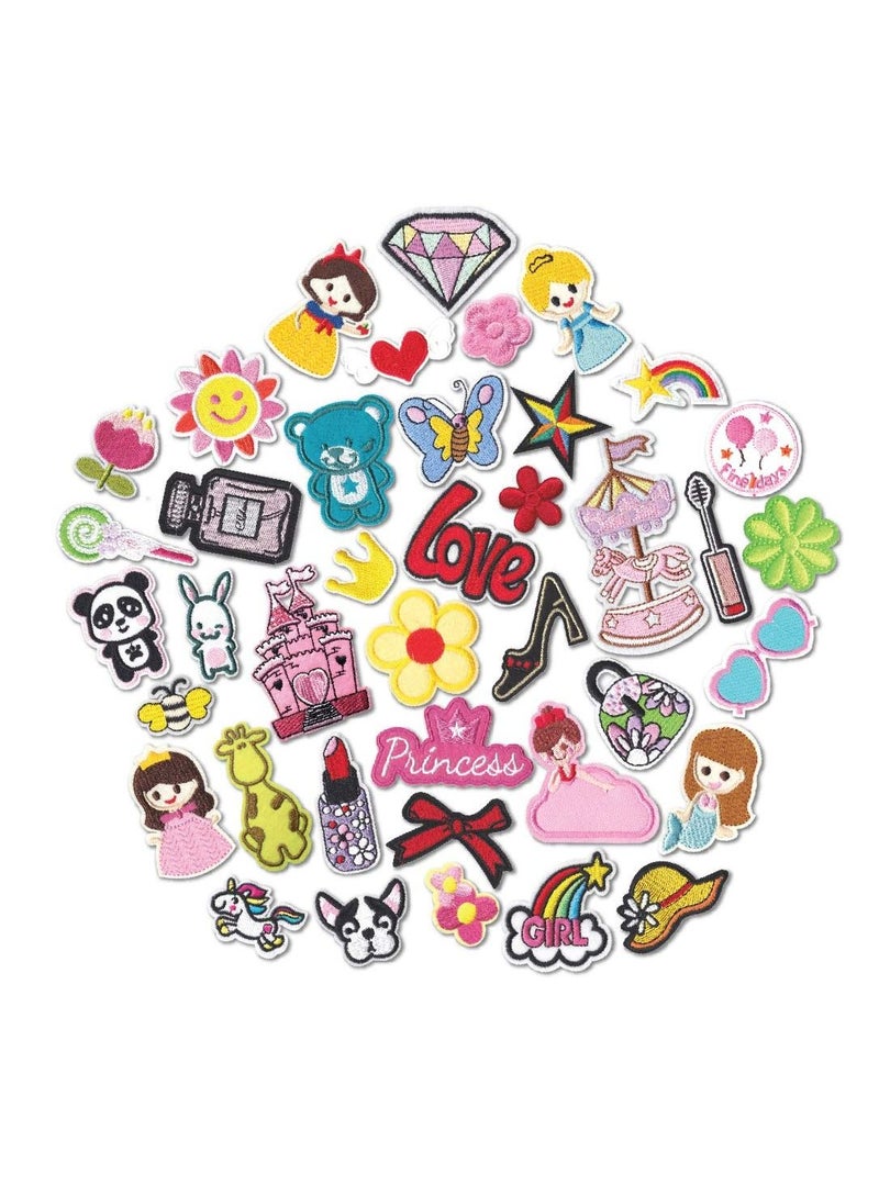 40 Pack Cute Girls Iron-On Patches Embroidery - Image 1