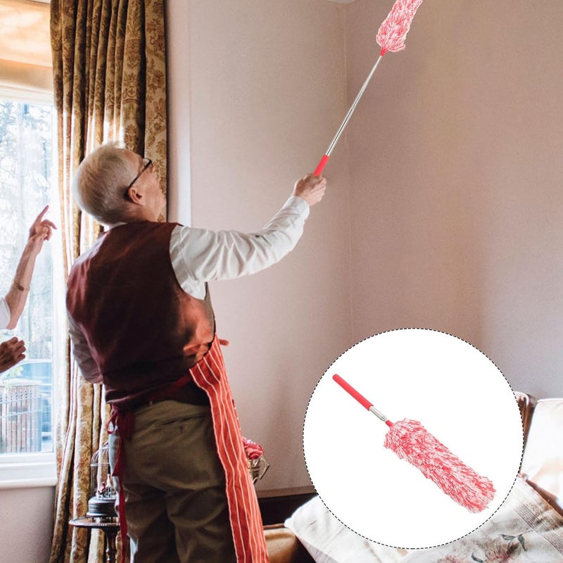 SHERCHPRY Extendable Microfiber Duster Household Cleaning Tool with Red-White Washable Fiber for Dust Removal on Ceiling Fans, Blinds, and Furniture - Image 2