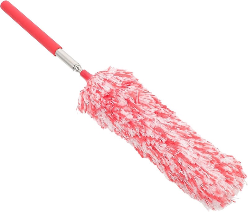 SHERCHPRY Extendable Microfiber Duster Household Cleaning Tool with Red-White Washable Fiber for Dust Removal on Ceiling Fans, Blinds, and Furniture - Image 1