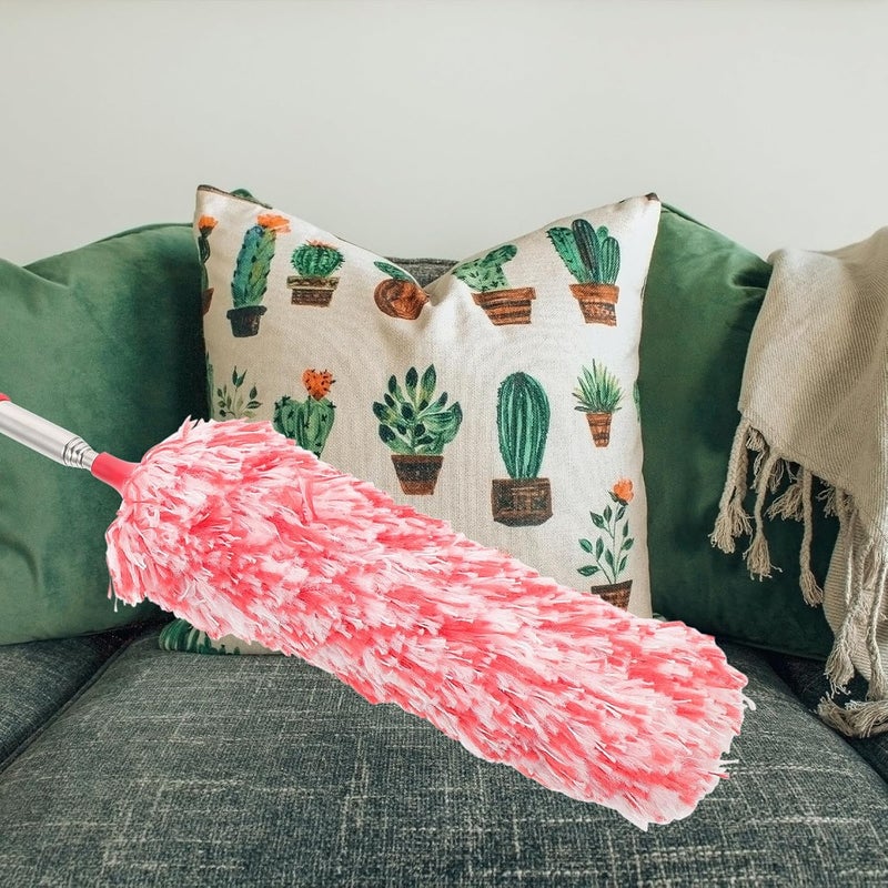 SHERCHPRY Extendable Microfiber Duster Household Cleaning Tool with Red-White Washable Fiber for Dust Removal on Ceiling Fans, Blinds, and Furniture - Image 3