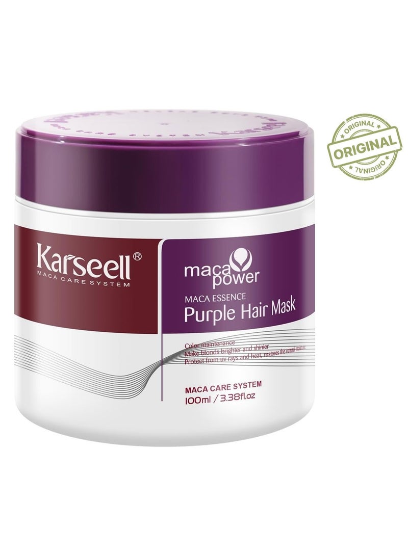 Karseell 3.38floz 100ml Purple Hair Mask Professional Neutralizes Brass & Yellow Tones For Blonde Silver Gray Highlighted Hair