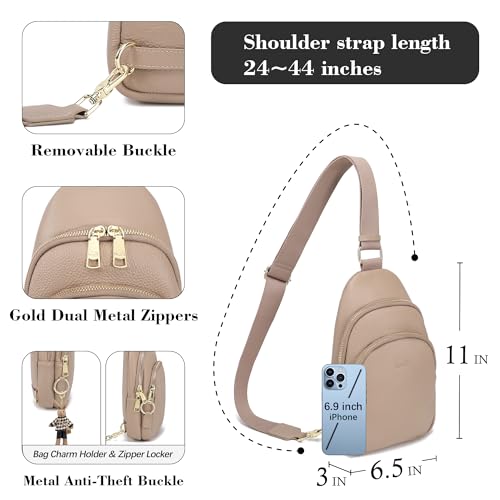 INICAT Crossbody Sling Bags Travel Cross Body Purses Faux Leather Fanny Packs Chest Bag for Women(Khaki anti theft) - Image 2