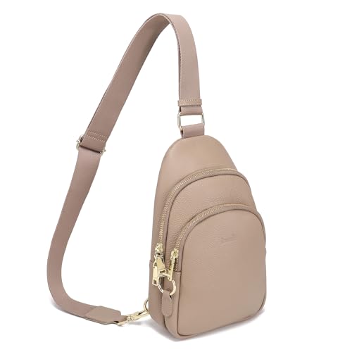 INICAT Crossbody Sling Bags Travel Cross Body Purses Faux Leather Fanny Packs Chest Bag for Women(Khaki anti theft) - Image 1