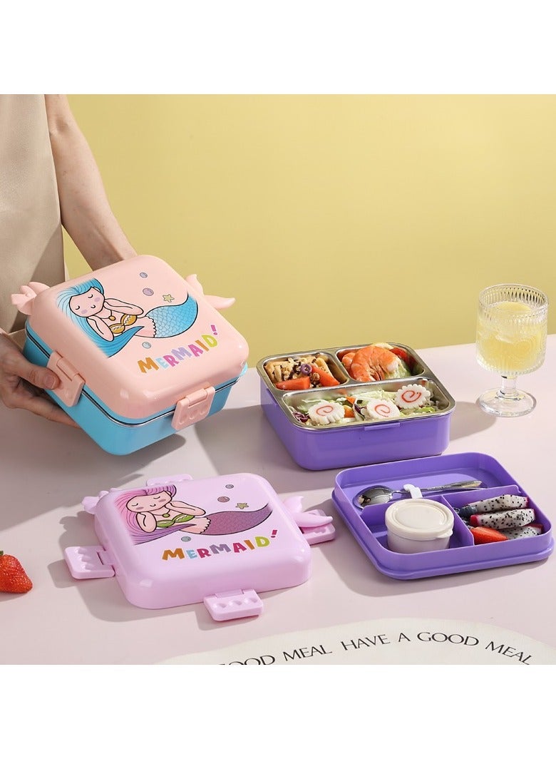 Mobcos Kids Lunch Box Stainless Steel Insulated – Double Decker Leakproof Bento Box with Spoon, Soup Bowl, Dishwasher Safe, for School or Travel– Ideal for Children (Pink) - Image 4