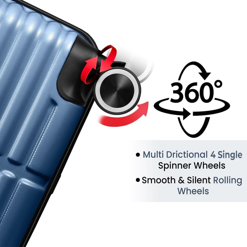 MNUK Destiny Travel Trolley Carry-On 20 Inch Hardshell Suitcase – Lightweight Cabin Luggage with 4 Spinner Wheels, TSA Lock (Blue) - Image 5