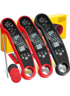 Bluejw 3 Pcs Digital Meat Thermometer with Probe Waterproof Fast Read Food Thermometer Kitchen Grilling Cooking Thermometer with Backlight Magnet and Calibration for Baking BBQ Outdoor, Red and Black  - Image 1