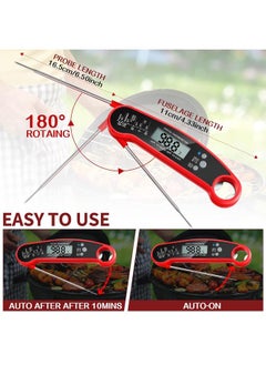 Bluejw 3 Pcs Digital Meat Thermometer with Probe Waterproof Fast Read Food Thermometer Kitchen Grilling Cooking Thermometer with Backlight Magnet and Calibration for Baking BBQ Outdoor, Red and Black  - Image 2