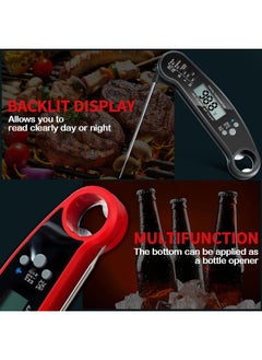 Bluejw 3 Pcs Digital Meat Thermometer with Probe Waterproof Fast Read Food Thermometer Kitchen Grilling Cooking Thermometer with Backlight Magnet and Calibration for Baking BBQ Outdoor, Red and Black  - Image 4
