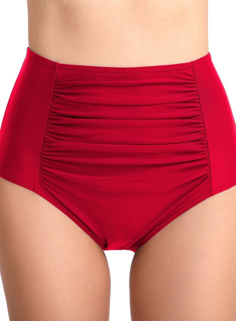 Loquat Solid Color Plunge Bikini Bottom Red  - Image 1
