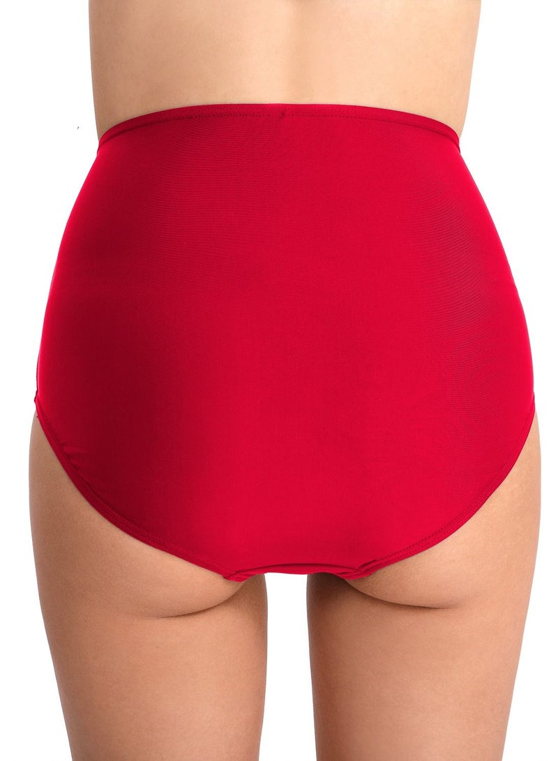 Loquat Solid Color Plunge Bikini Bottom Red  - Image 3