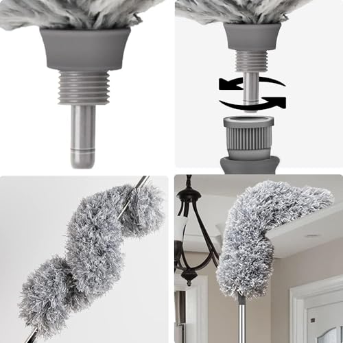 Jig-Tik Microfiber Feather Duster Bendable & Extendable Fan Cleaning Duster with 100 inches Expandable Pole Handle Washable Duster for High Ceiling Fans,Window Blinds, Furniture (Grey) - Image 2