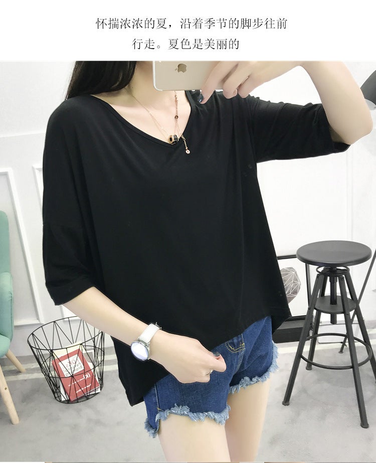 plus size modal short sleeve T-shirt women's new women's summer loose sleeve V-neck 2020 summer coat a generation of hair - Image 3