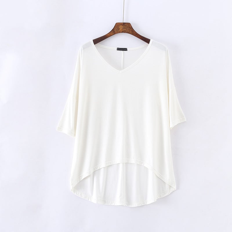 plus size modal short sleeve T-shirt women's new women's summer loose sleeve V-neck 2020 summer coat a generation of hair - Image 1
