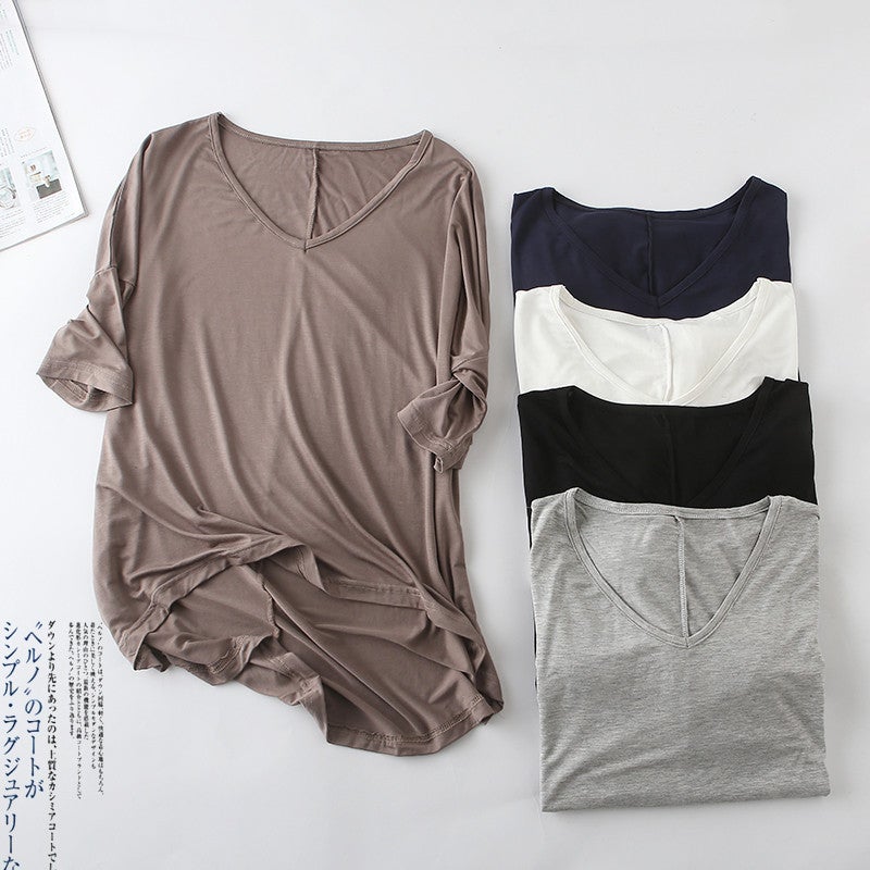 plus size modal short sleeve T-shirt women's new women's summer loose sleeve V-neck 2020 summer coat a generation of hair - Image 5