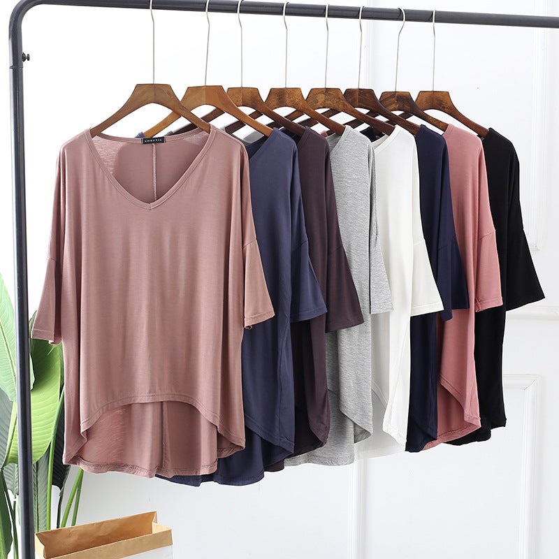plus size modal short sleeve T-shirt women's new women's summer loose sleeve V-neck 2020 summer coat a generation of hair - Image 2