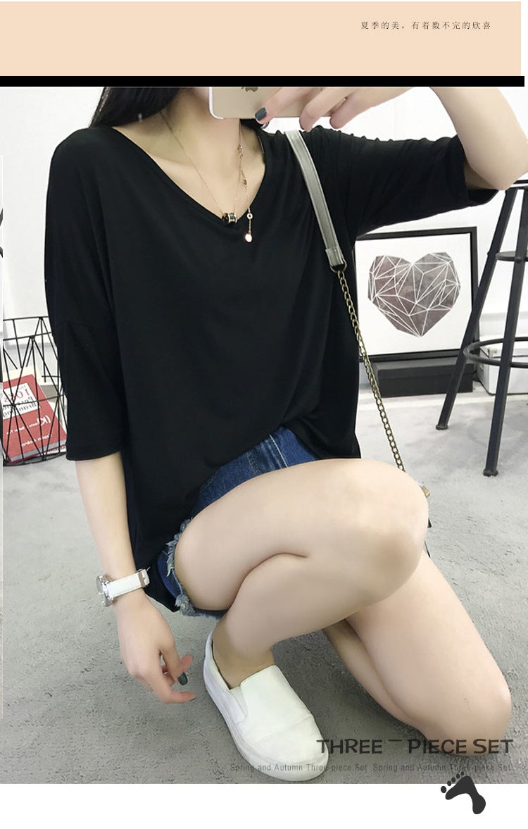 plus size modal short sleeve T-shirt women's new women's summer loose sleeve V-neck 2020 summer coat a generation of hair - Image 4