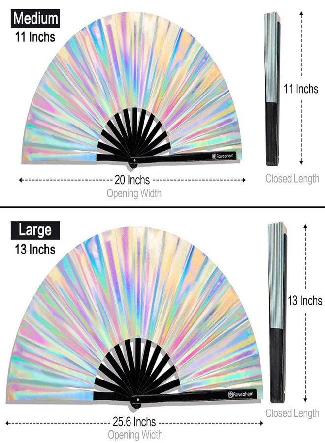 Raveahem مروحة يدوية كبيرة قابلة للطي من Raveahem Glitter مع جراب للرجال والنساء، مروحة يدوية لحفلات الموسيقى الإلكترونية والمهرجانات والنوادي والحفلات والرقص (فضي هولوغرافي، 13 بوصة) - Image 3