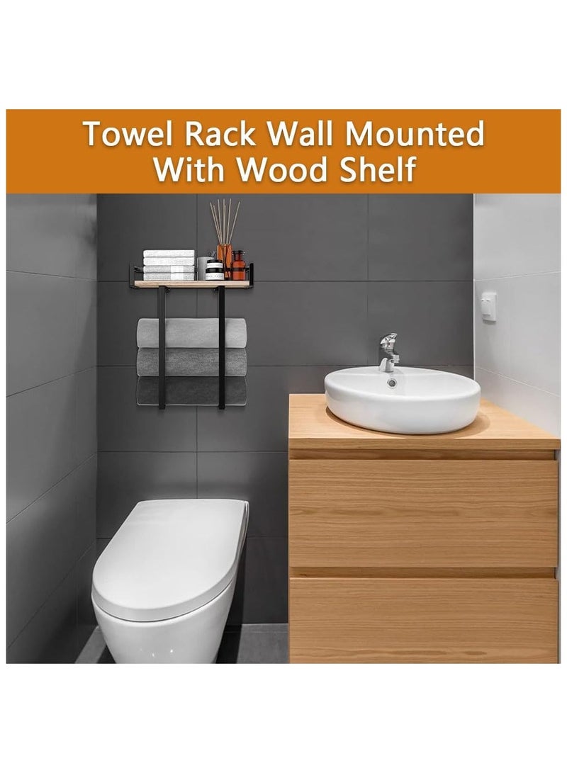 NANAO رف مناشف مثبت على الحائط للحمام - حامل مناشف معدني مع رف، تخزين عمودي، منظم مناشف موفر للمساحة مع لوح خشبي - Image 3