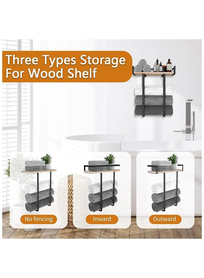 NANAO رف مناشف مثبت على الحائط للحمام - حامل مناشف معدني مع رف، تخزين عمودي، منظم مناشف موفر للمساحة مع لوح خشبي - Image 5