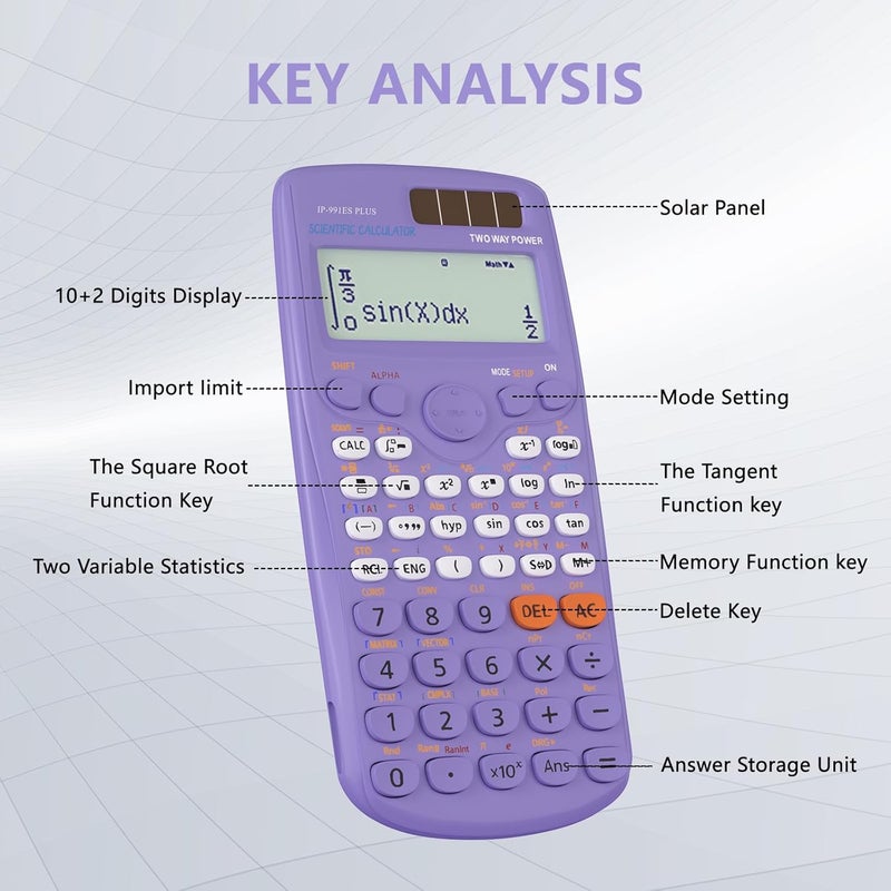 iPepul Scientific Calculators, Math Calculator with 417 Function, Solar Battery Power and 4-Lines Display, School Supplies for Middle High College Students Teachers (Purple 991ES Plus) - Image 2