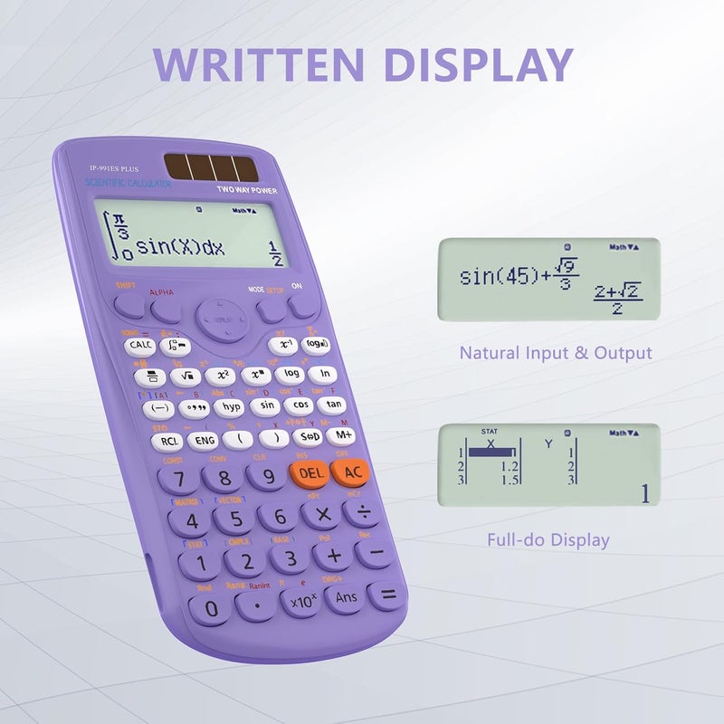 iPepul Scientific Calculators, Math Calculator with 417 Function, Solar Battery Power and 4-Lines Display, School Supplies for Middle High College Students Teachers (Purple 991ES Plus) - Image 4
