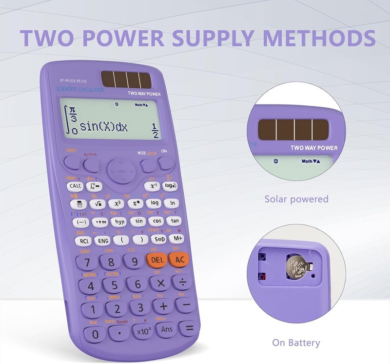 iPepul Scientific Calculators, Math Calculator with 417 Function, Solar Battery Power and 4-Lines Display, School Supplies for Middle High College Students Teachers (Purple 991ES Plus) - Image 5