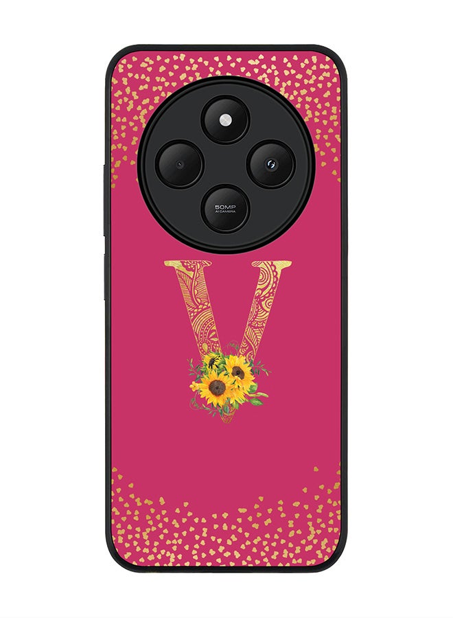 Stylizedd For Xiaomi Redmi 14C / 14R Case,Slim fit Camera Protection, Shockproof Thin Phone cover - Custom Floral Monogram - V ( Deep Pink ) - Image 1