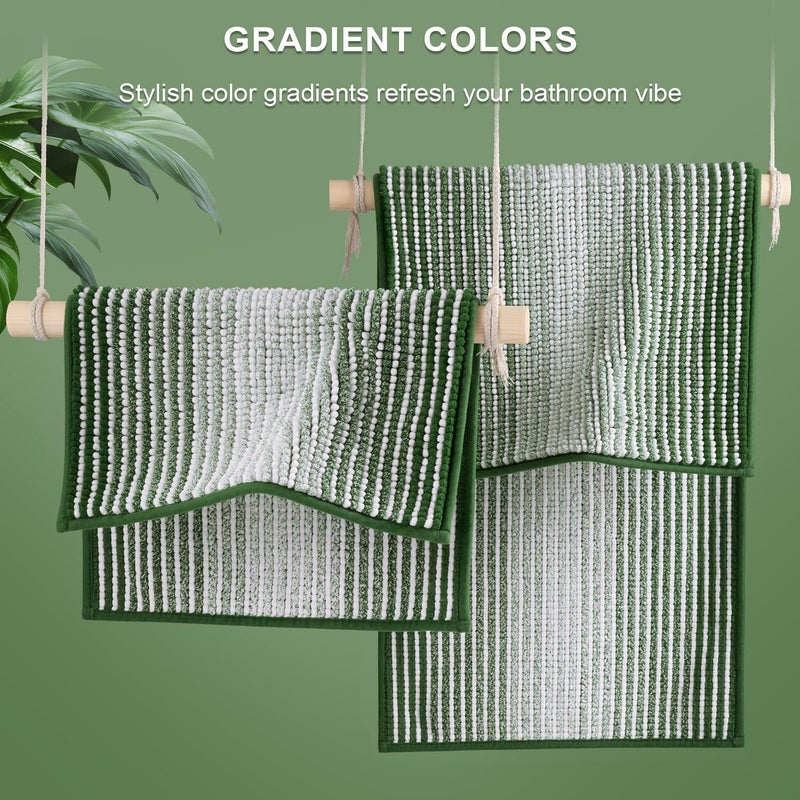 BSICPRO Bathroom Rugs and Mats Sets, 2 Piece Thick Absorbent Chenille Bath Mat Rug Set Non Slip, Soft Shaggy Bath Room Floor Mats for Bathroom, Machine Washable (Hunter Green, 20" x 32" Plus 16" x 24") - Image 4